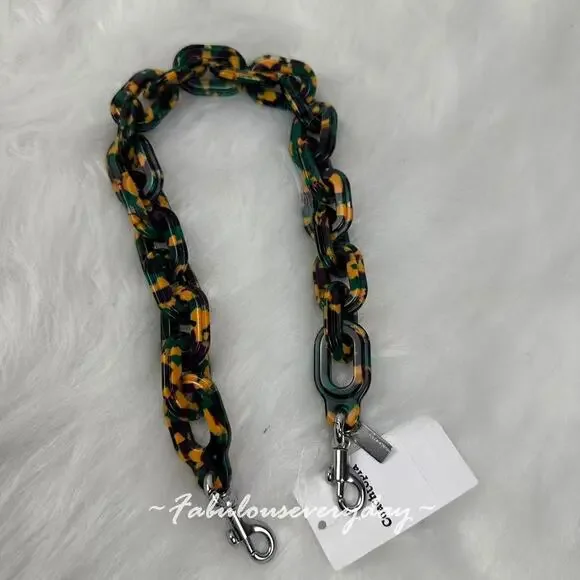 Coach COACHTOPIA Short Chain Strap In Recycled Resin Black/Green Multi Ck544 NWT - Picture 2 of 6